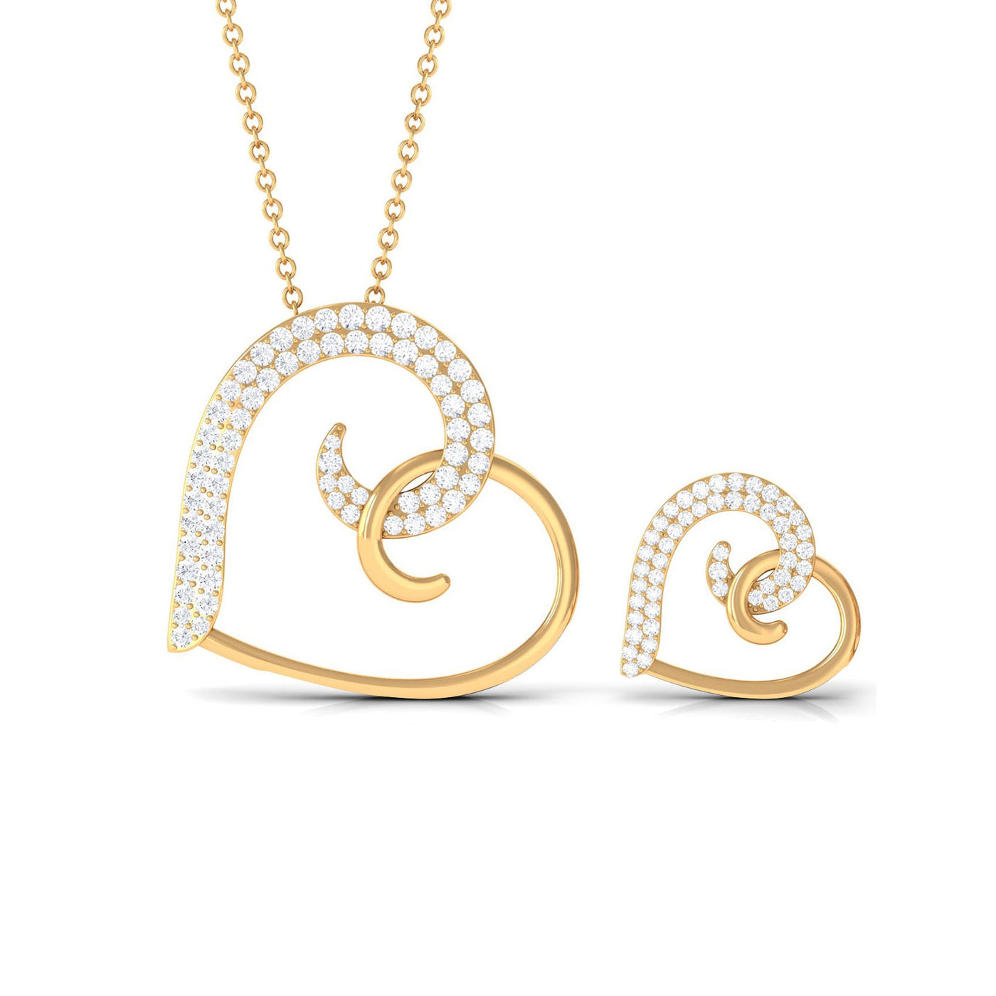 Modern Heart Necklace and Earrings Set with Certified Moissanite Rosec Jewels