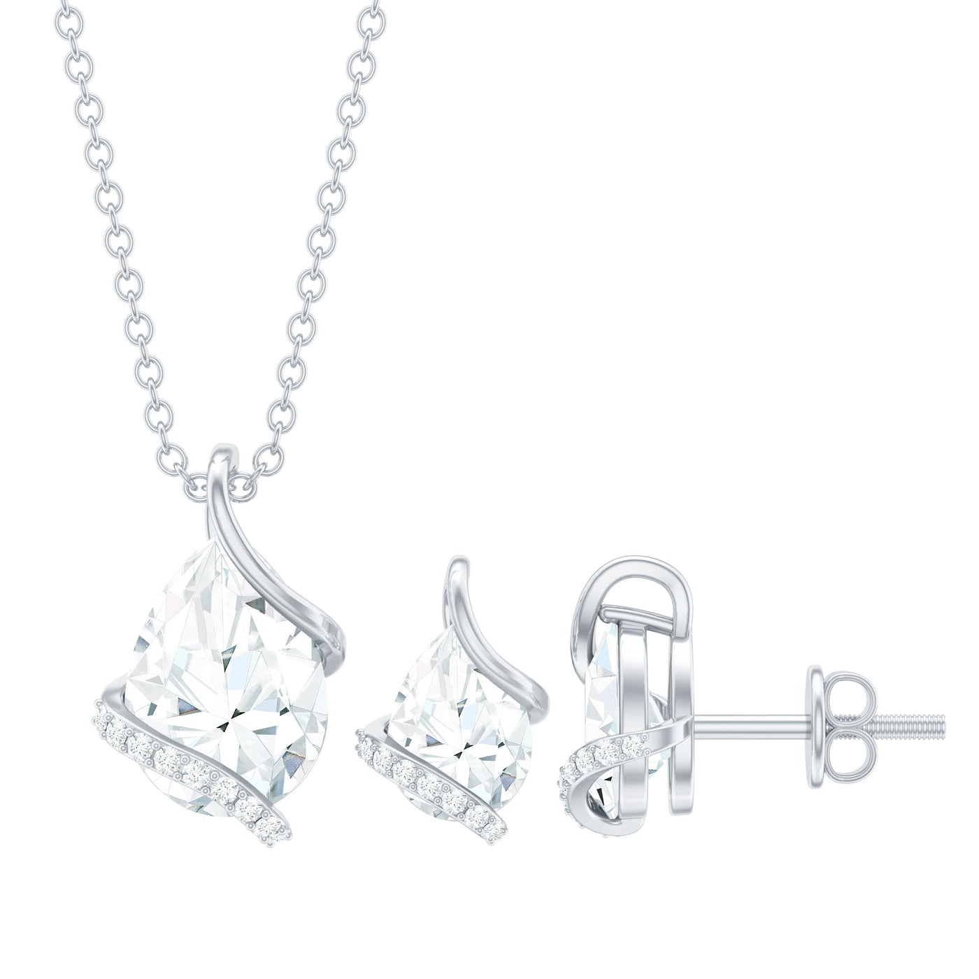 Pear and Round Shape Moissanite Teardrop Jewelry Set for Women Rosec Jewels