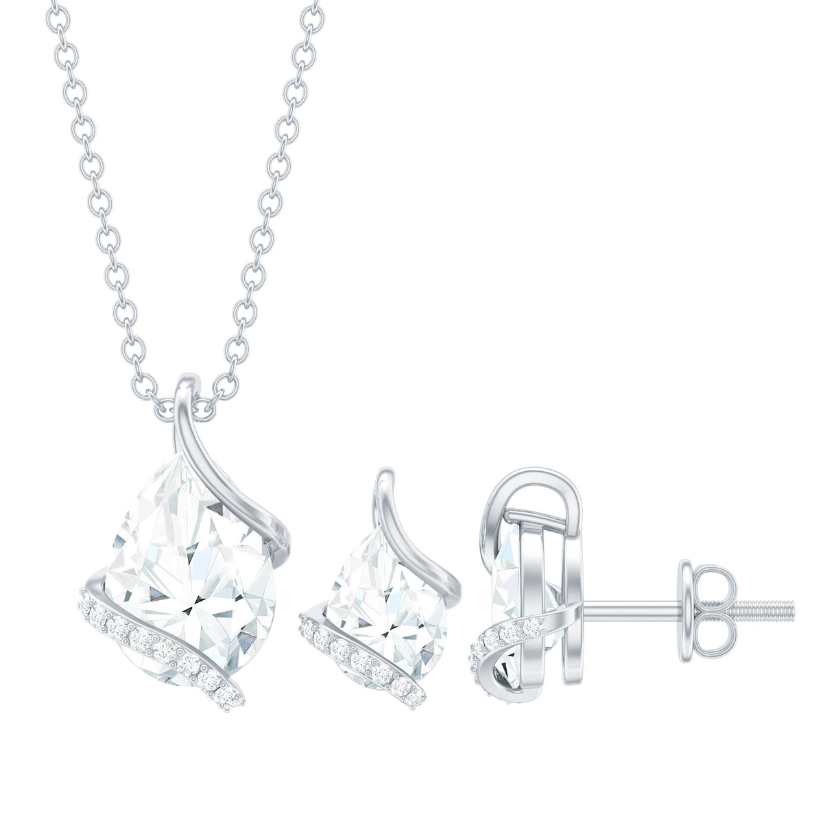Pear and Round Shape Moissanite Teardrop Jewelry Set for Women Rosec Jewels