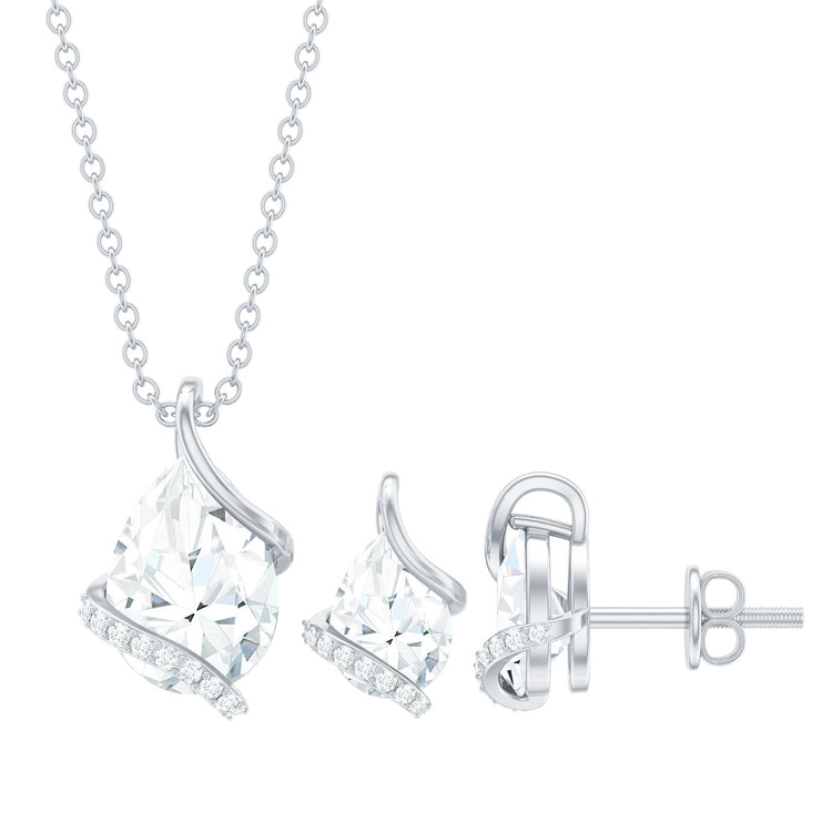 Pear and Round Shape Moissanite Teardrop Jewelry Set for Women Rosec Jewels