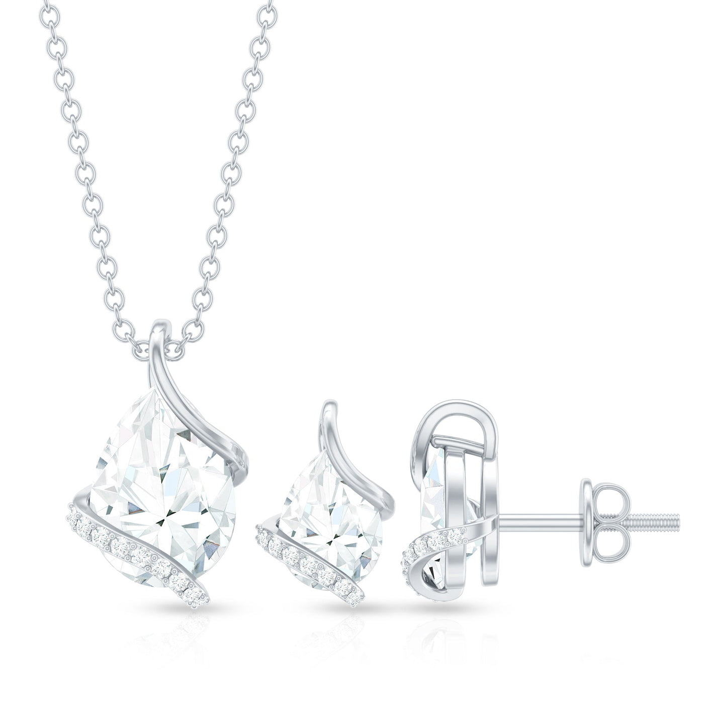 Pear and Round Shape Moissanite Teardrop Jewelry Set for Women Rosec Jewels