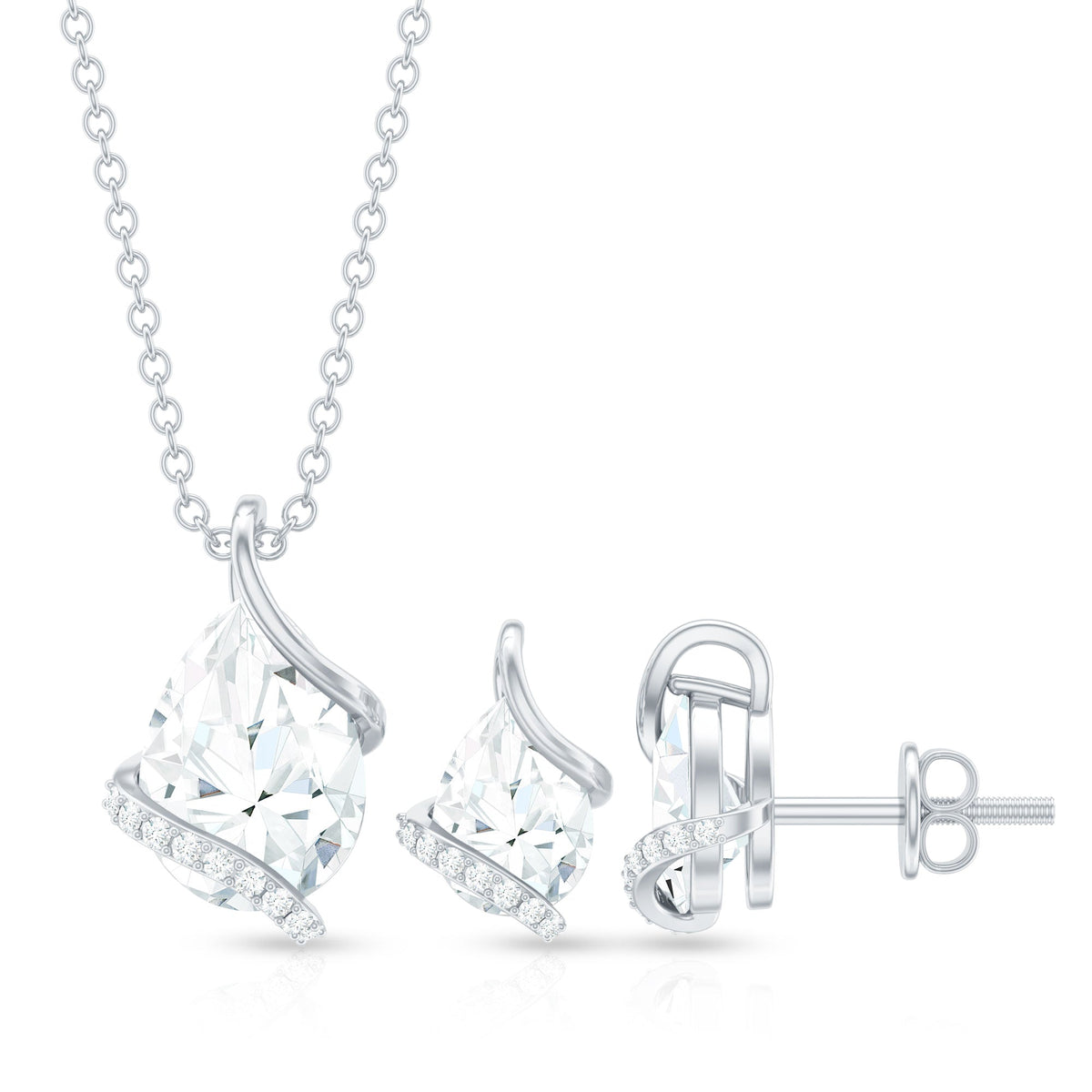 Pear and Round Shape Moissanite Teardrop Jewelry Set for Women Rosec Jewels