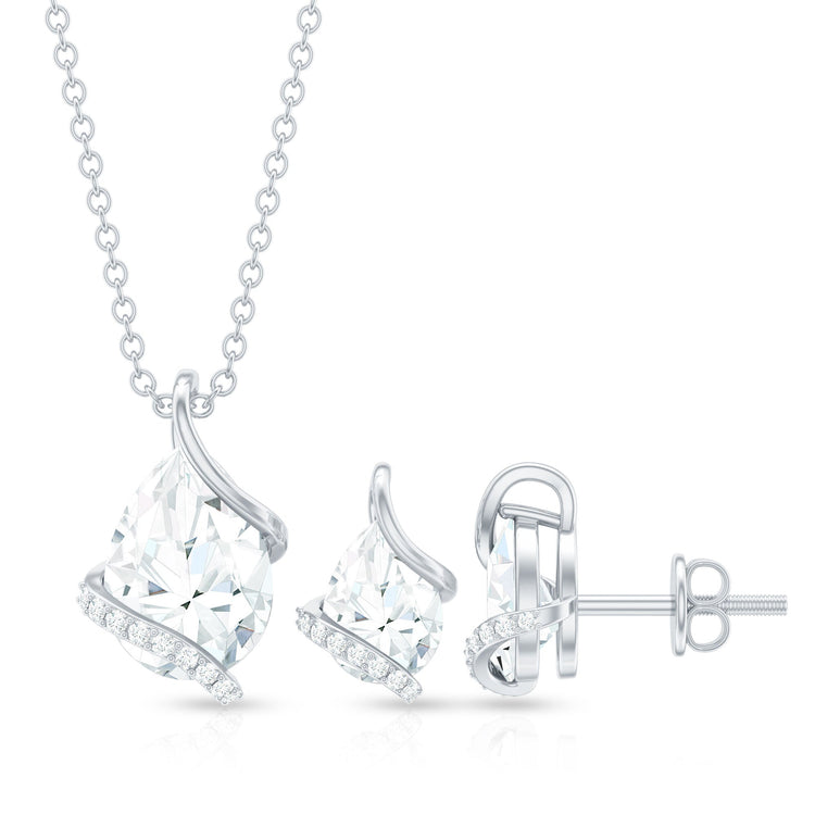 Pear and Round Shape Moissanite Teardrop Jewelry Set for Women Rosec Jewels