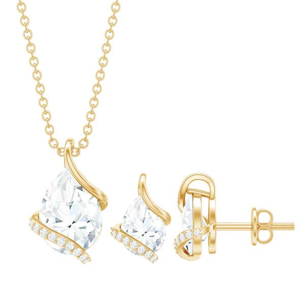 Pear and Round Shape Moissanite Teardrop Jewelry Set for Women Rosec Jewels