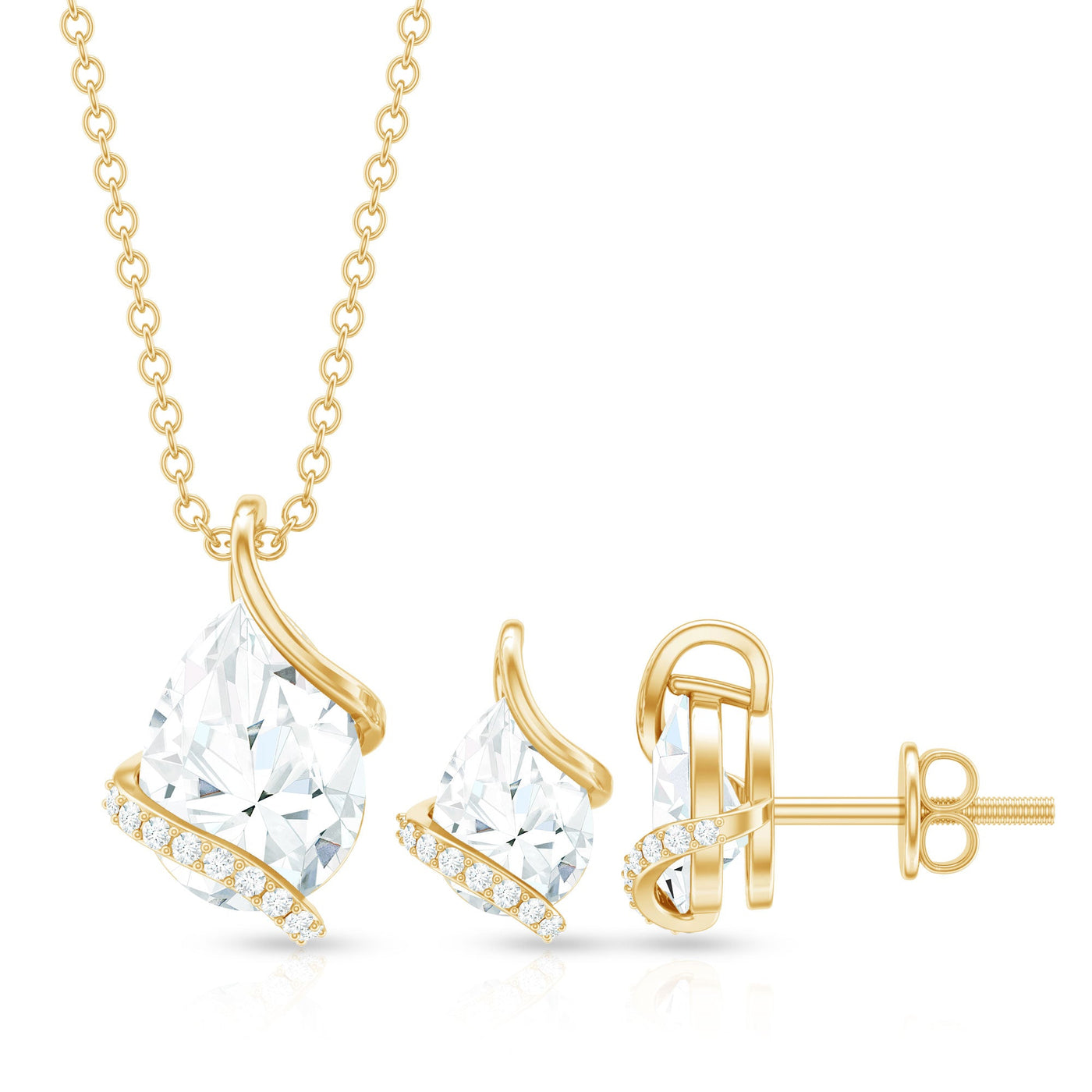 Pear and Round Shape Moissanite Teardrop Jewelry Set for Women Rosec Jewels