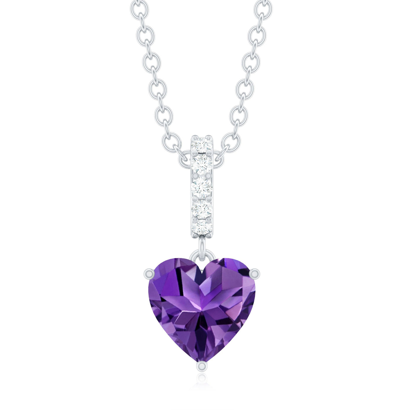 0.90 CT Natural Heart-Shaped Amethyst & Diamond Pendant Necklace Rosec Jewels