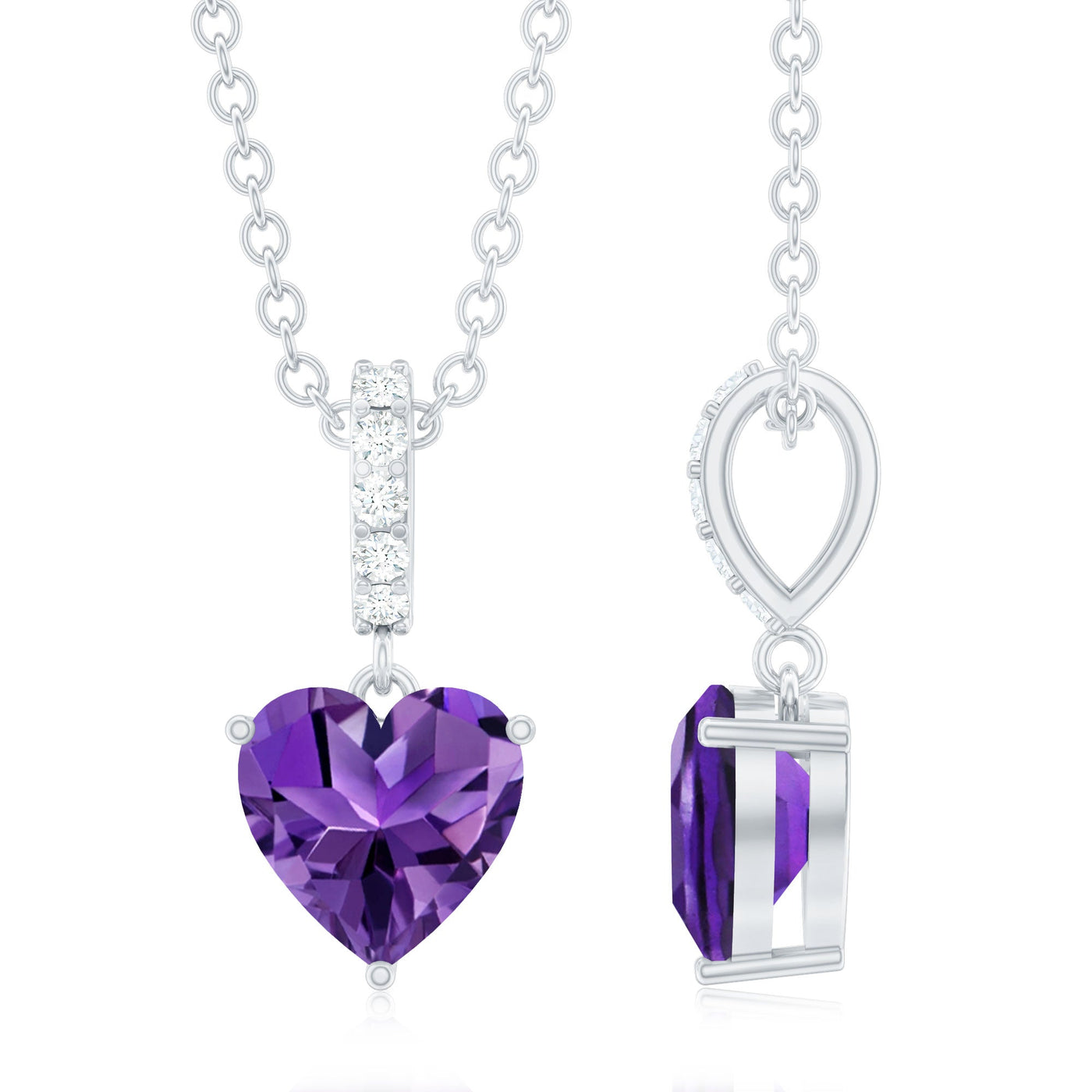 0.90 CT Natural Heart-Shaped Amethyst & Diamond Pendant Necklace Rosec Jewels