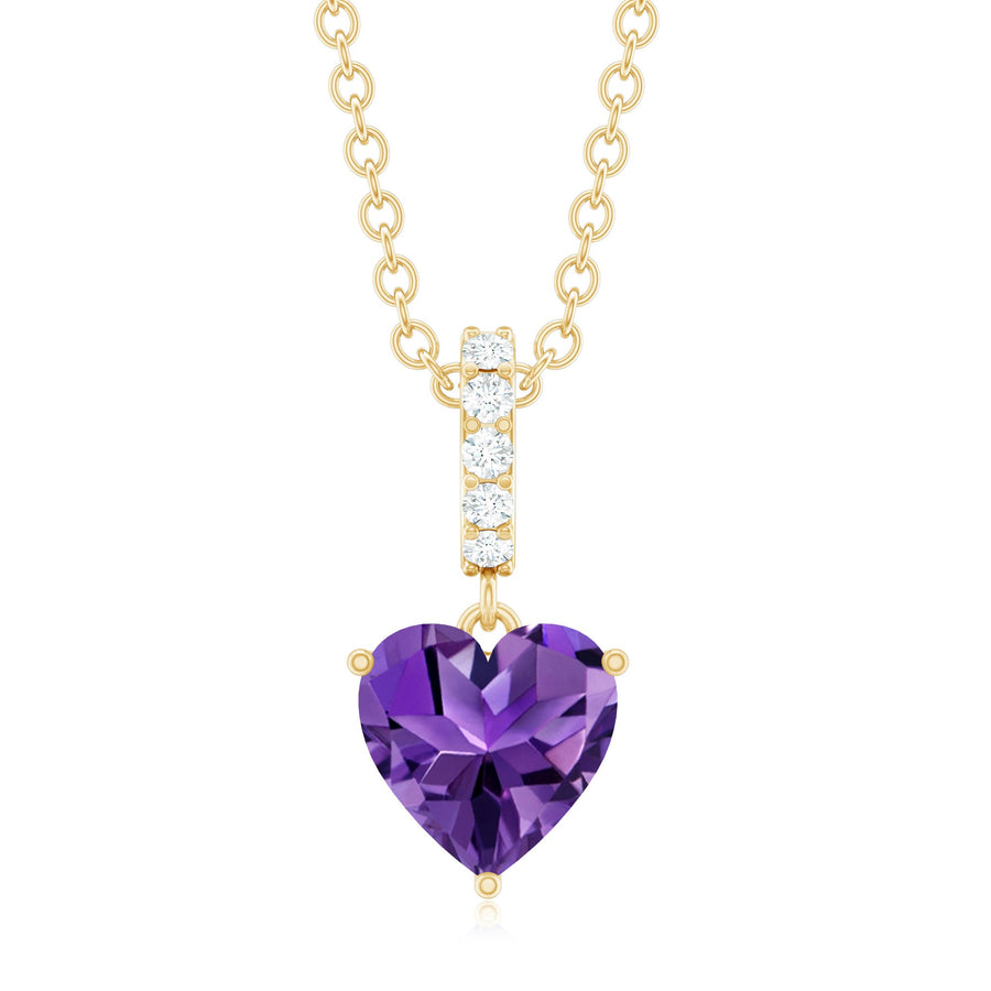 0.90 CT Natural Heart-Shaped Amethyst & Diamond Pendant Necklace