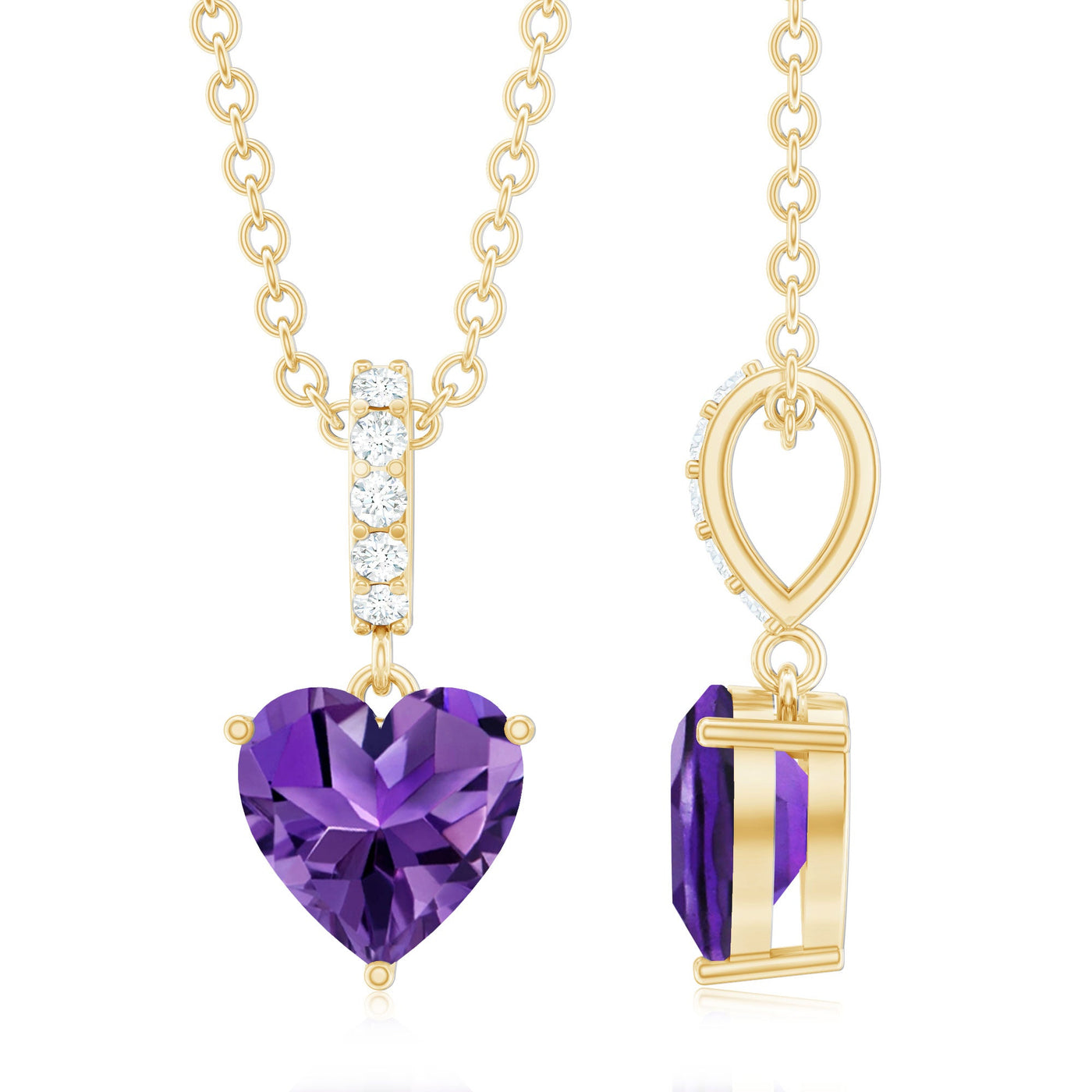 0.90 CT Natural Heart-Shaped Amethyst & Diamond Pendant Necklace Rosec Jewels