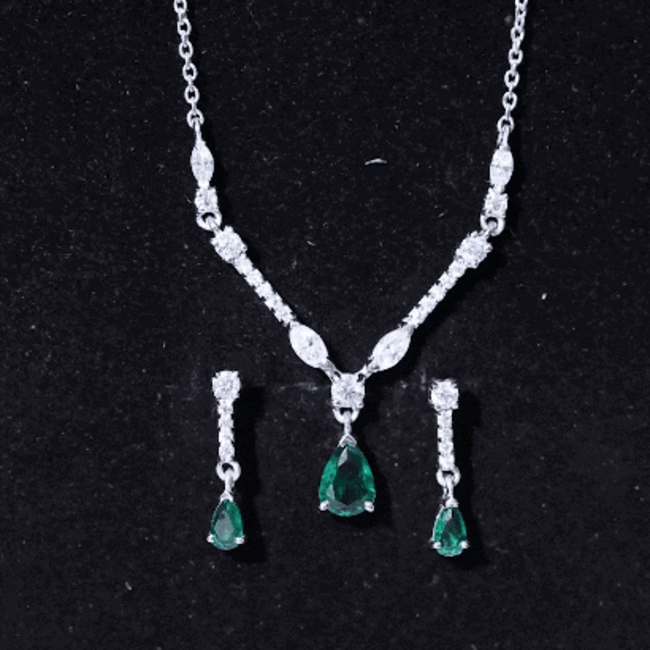 Lab Created Emerald and Moissanite Bridal Necklace Earrings Set Rosec Jewels