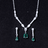Lab Created Emerald and Moissanite Bridal Necklace Earrings Set Rosec Jewels