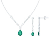 Lab Created Emerald and Moissanite Bridal Necklace Earrings Set Rosec Jewels