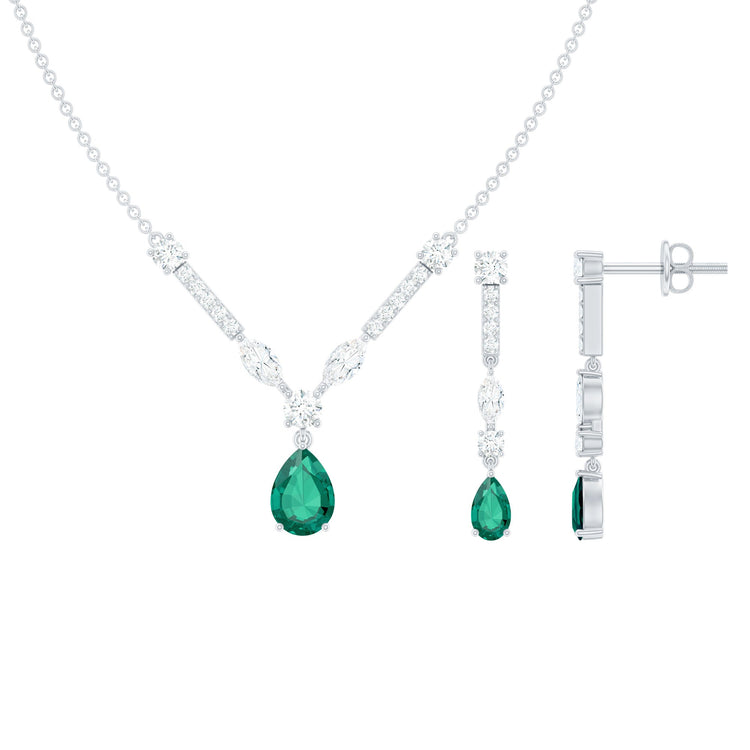 Lab Created Emerald and Moissanite Bridal Necklace Earrings Set Rosec Jewels