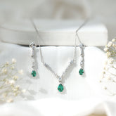 Lab Created Emerald and Moissanite Bridal Necklace Earrings Set Rosec Jewels