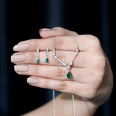 Lab Created Emerald and Moissanite Bridal Necklace Earrings Set Rosec Jewels