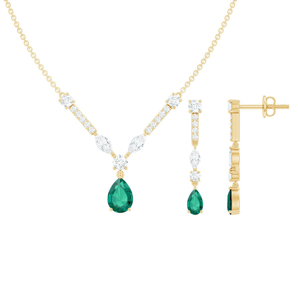 Lab Created Emerald and Moissanite Bridal Necklace Earrings Set Rosec Jewels