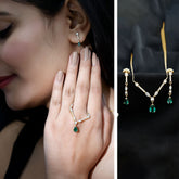 Lab Created Emerald and Moissanite Bridal Necklace Earrings Set Rosec Jewels