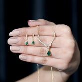 Lab Created Emerald and Moissanite Bridal Necklace Earrings Set Rosec Jewels