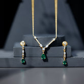 Lab Created Emerald and Moissanite Bridal Necklace Earrings Set Rosec Jewels