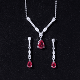 Lab Created Ruby and Moissanite Teardrop Necklace Earrings Set Rosec Jewels