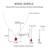 Lab Created Ruby and Moissanite Teardrop Necklace Earrings Set Rosec Jewels