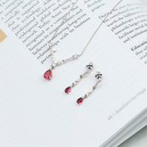 Lab Created Ruby and Moissanite Teardrop Necklace Earrings Set Rosec Jewels