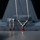 Lab Created Ruby and Moissanite Teardrop Necklace Earrings Set Rosec Jewels