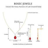 Lab Created Ruby and Moissanite Teardrop Necklace Earrings Set Rosec Jewels