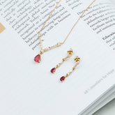 Lab Created Ruby and Moissanite Teardrop Necklace Earrings Set Rosec Jewels