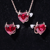 Lab Grown Ruby Heart Necklace And Earrings Set With Diamond Rosec Jewels