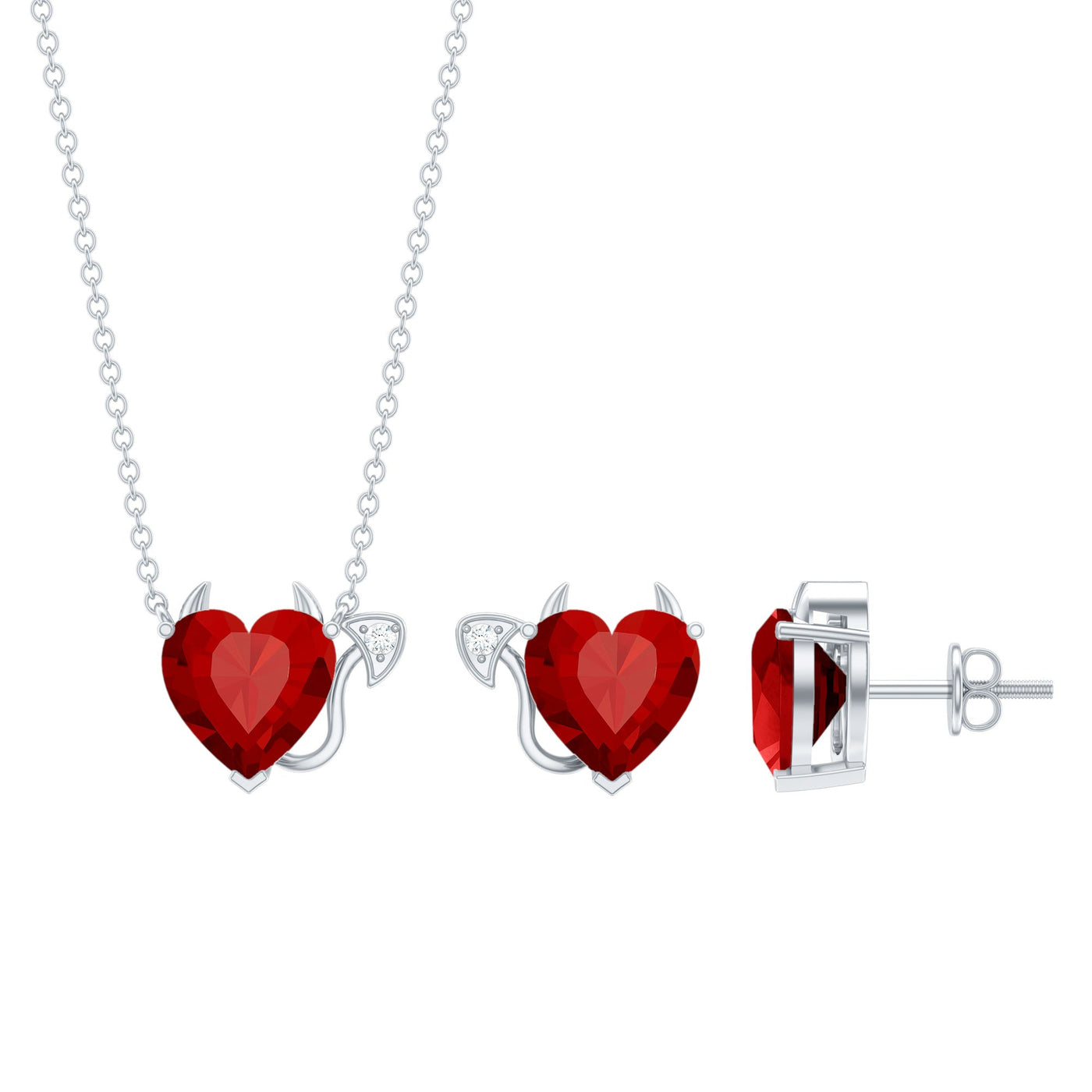 Lab Grown Ruby Heart Necklace And Earrings Set With Diamond Rosec Jewels