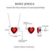 Lab Grown Ruby Heart Necklace And Earrings Set With Diamond Rosec Jewels