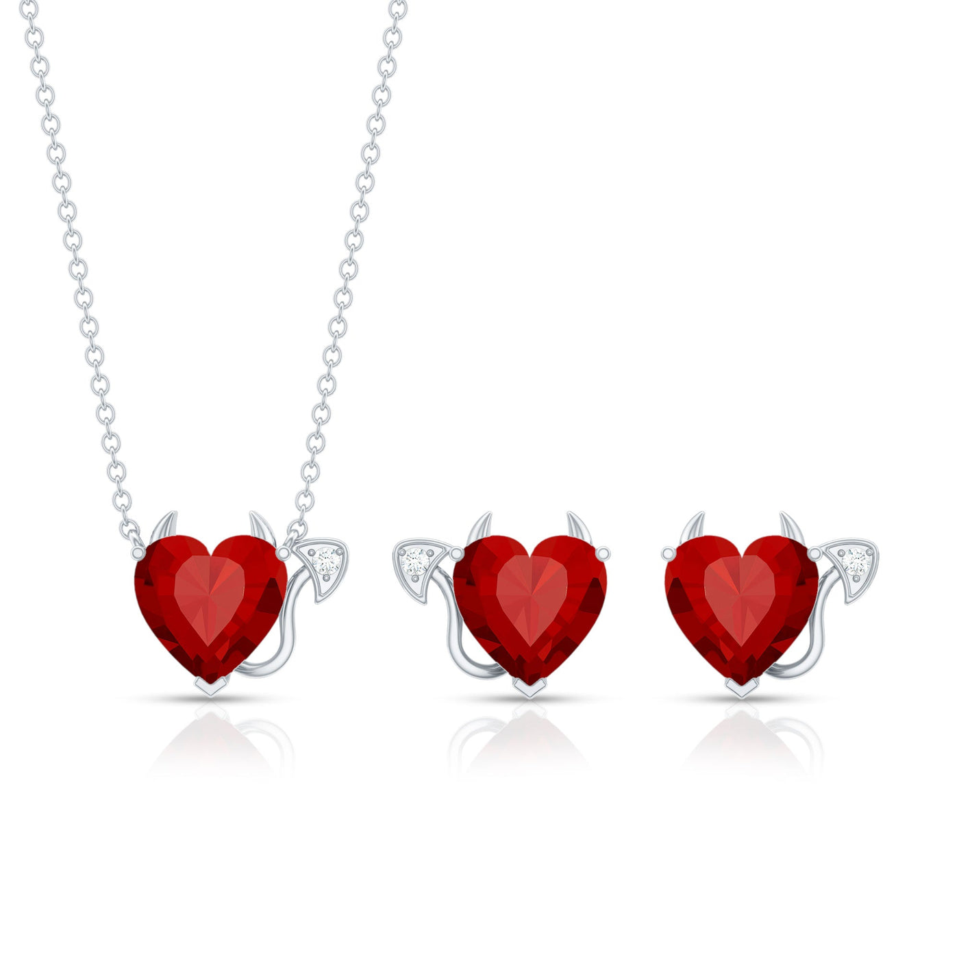 Lab Grown Ruby Heart Necklace And Earrings Set With Diamond Rosec Jewels