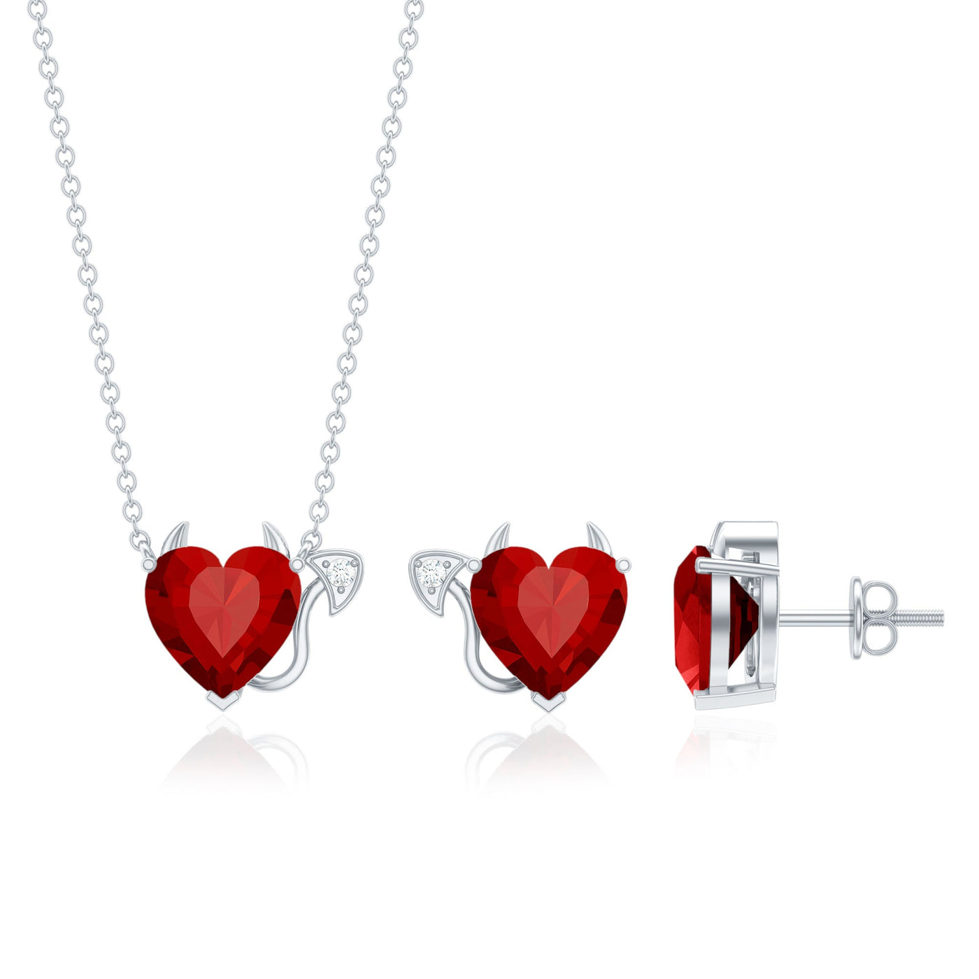 Lab Grown Ruby Heart Necklace And Earrings Set With Diamond Rosec Jewels