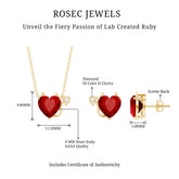 Lab Grown Ruby Heart Necklace And Earrings Set With Diamond Rosec Jewels