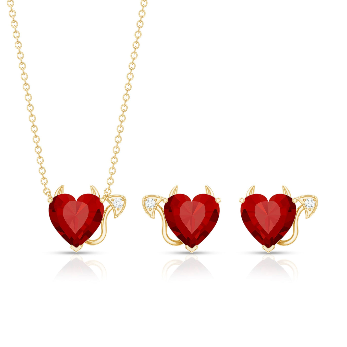 Lab Grown Ruby Heart Necklace And Earrings Set With Diamond Rosec Jewels