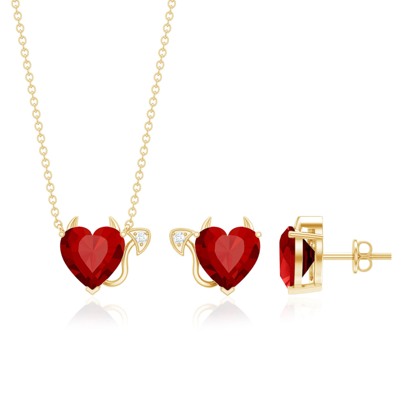 Lab Grown Ruby Heart Necklace And Earrings Set With Diamond Rosec Jewels