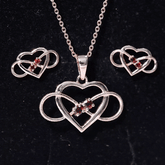 Natural Garnet Heart Infinity Necklace and Earrings Set Rosec Jewels