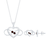 Natural Garnet Heart Infinity Necklace and Earrings Set Rosec Jewels