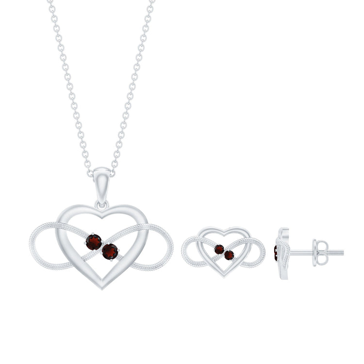 Natural Garnet Heart Infinity Necklace and Earrings Set Rosec Jewels