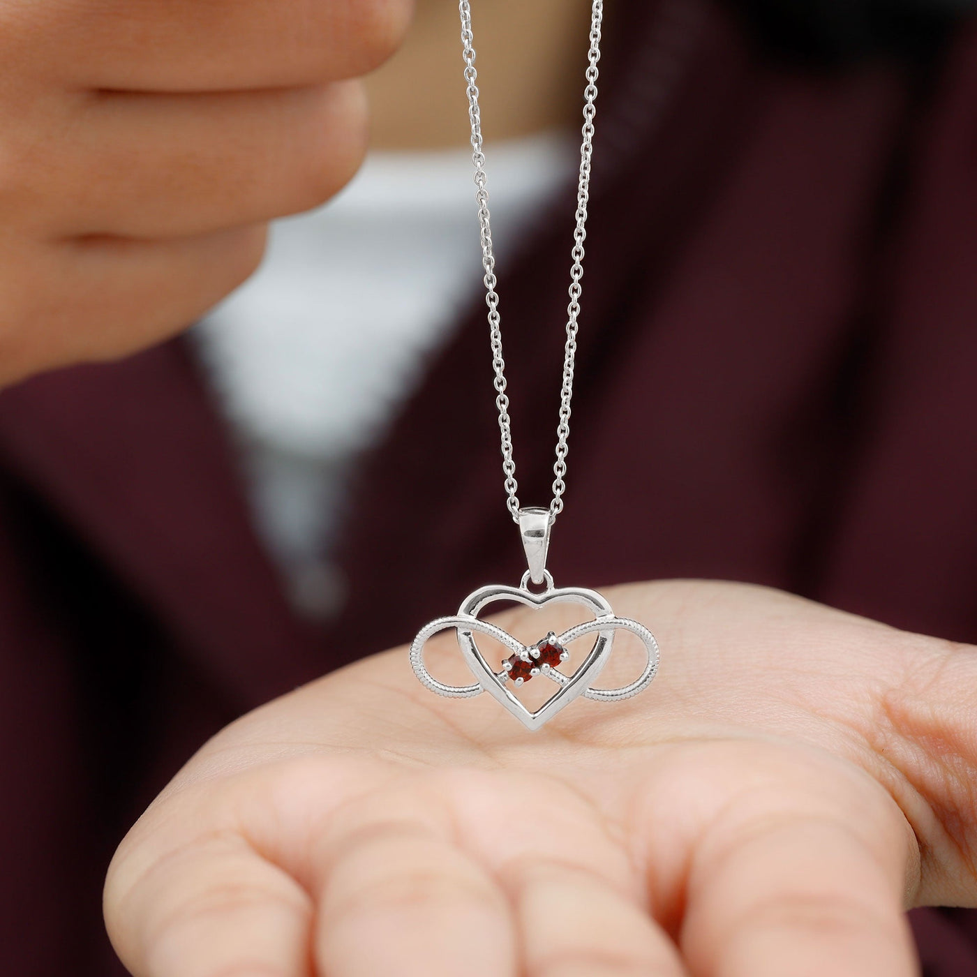Natural Garnet Heart Infinity Necklace and Earrings Set Rosec Jewels