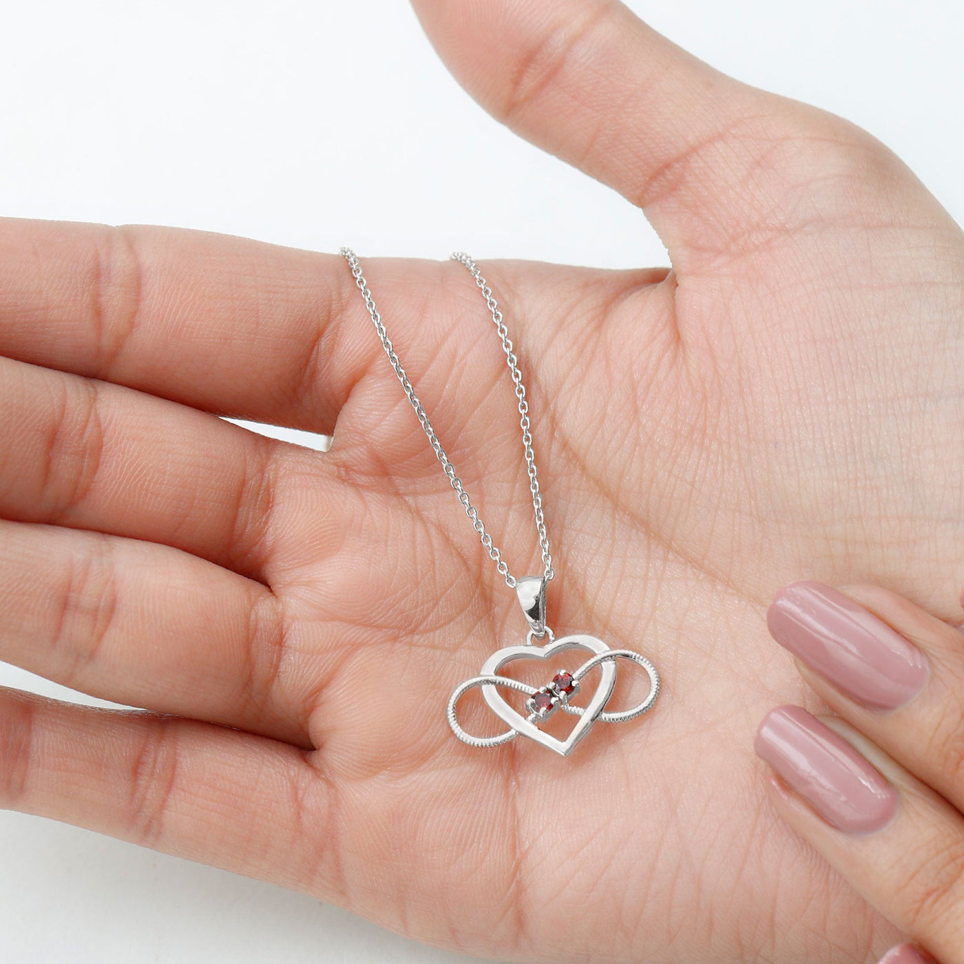 Natural Garnet Heart Infinity Necklace and Earrings Set Rosec Jewels