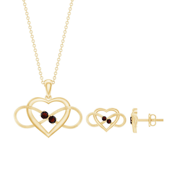 Natural Garnet Heart Infinity Necklace and Earrings Set Rosec Jewels