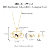 Natural Garnet Heart Infinity Necklace and Earrings Set Rosec Jewels