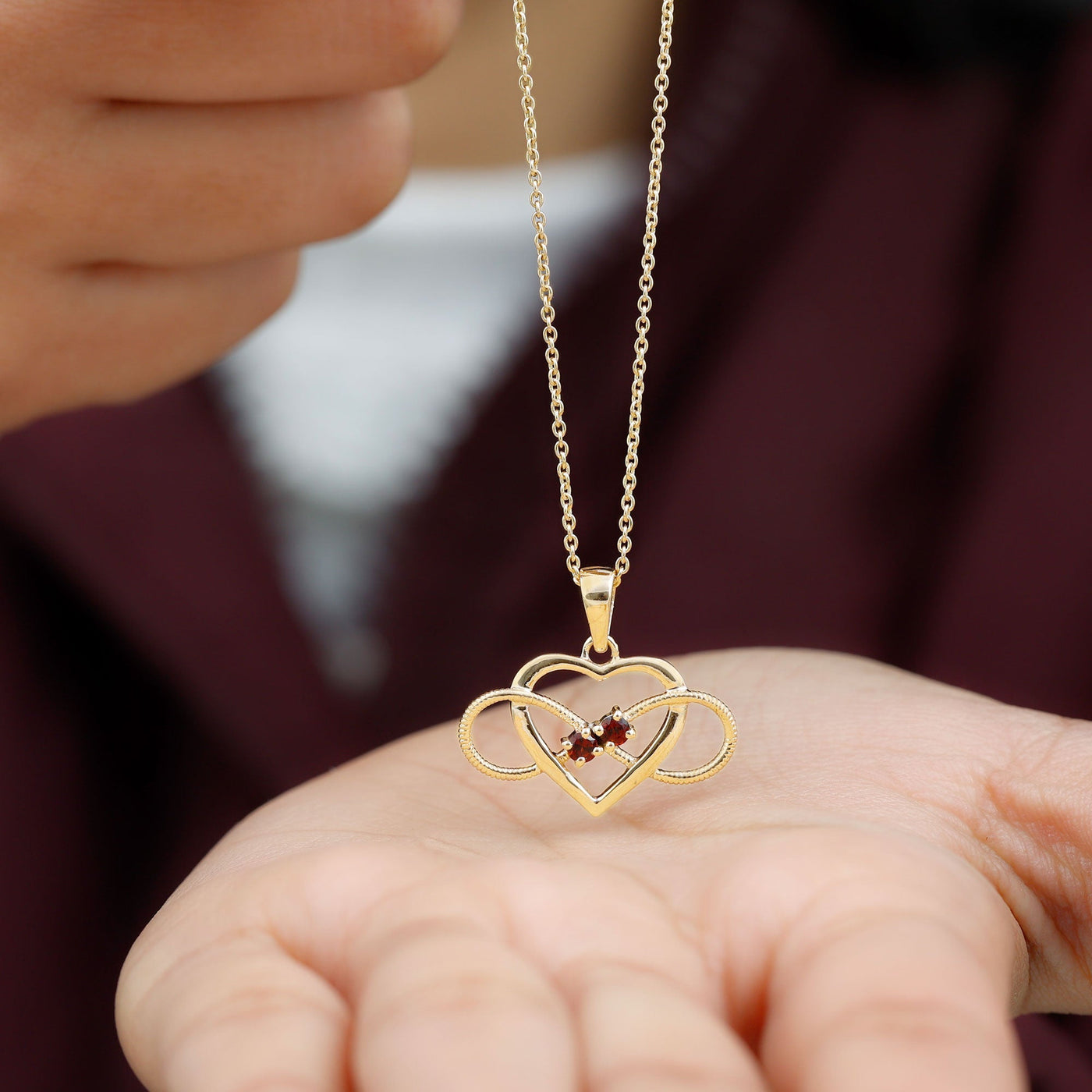 Natural Garnet Heart Infinity Necklace and Earrings Set Rosec Jewels