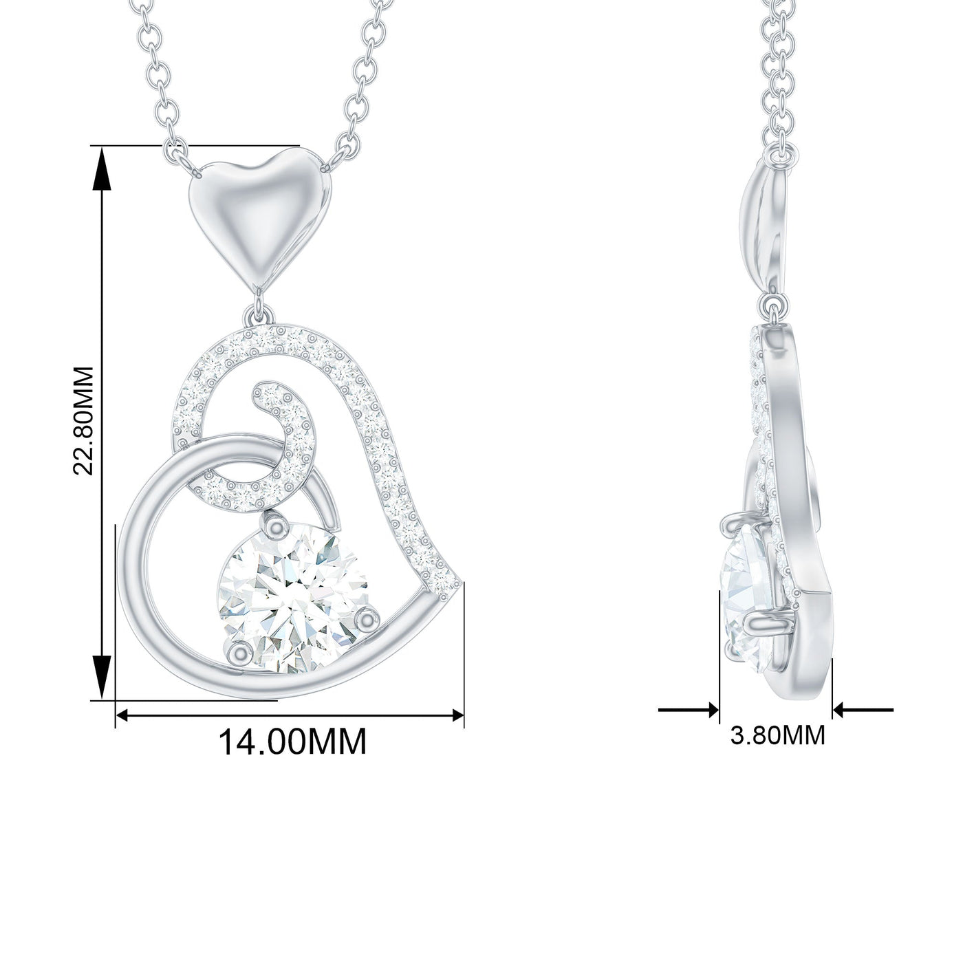 Certified Moissanite Heart Drop Pendant for Women Rosec Jewels