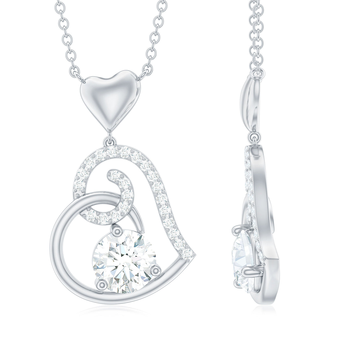 Certified Moissanite Heart Drop Pendant for Women Rosec Jewels
