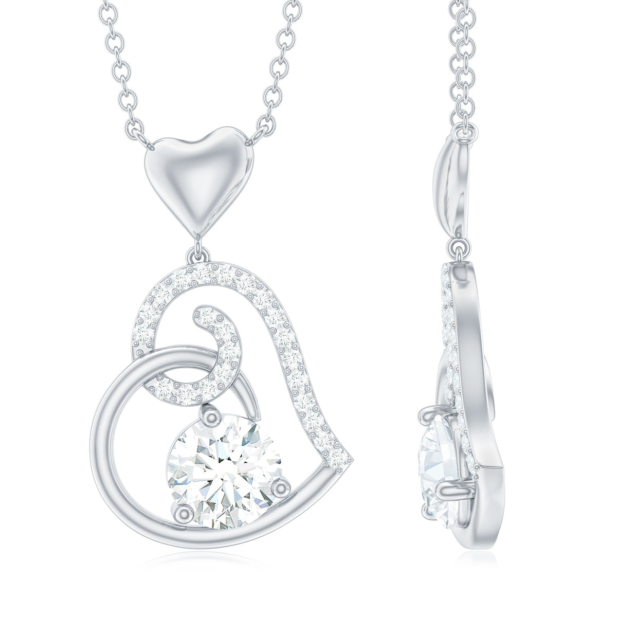 Certified Moissanite Heart Drop Pendant for Women Rosec Jewels