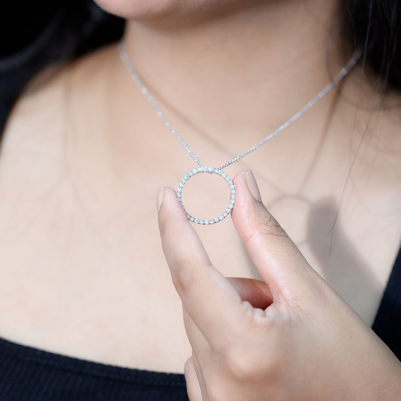 Certified Moissanite Eternity Necklace with Chain Rosec Jewels
