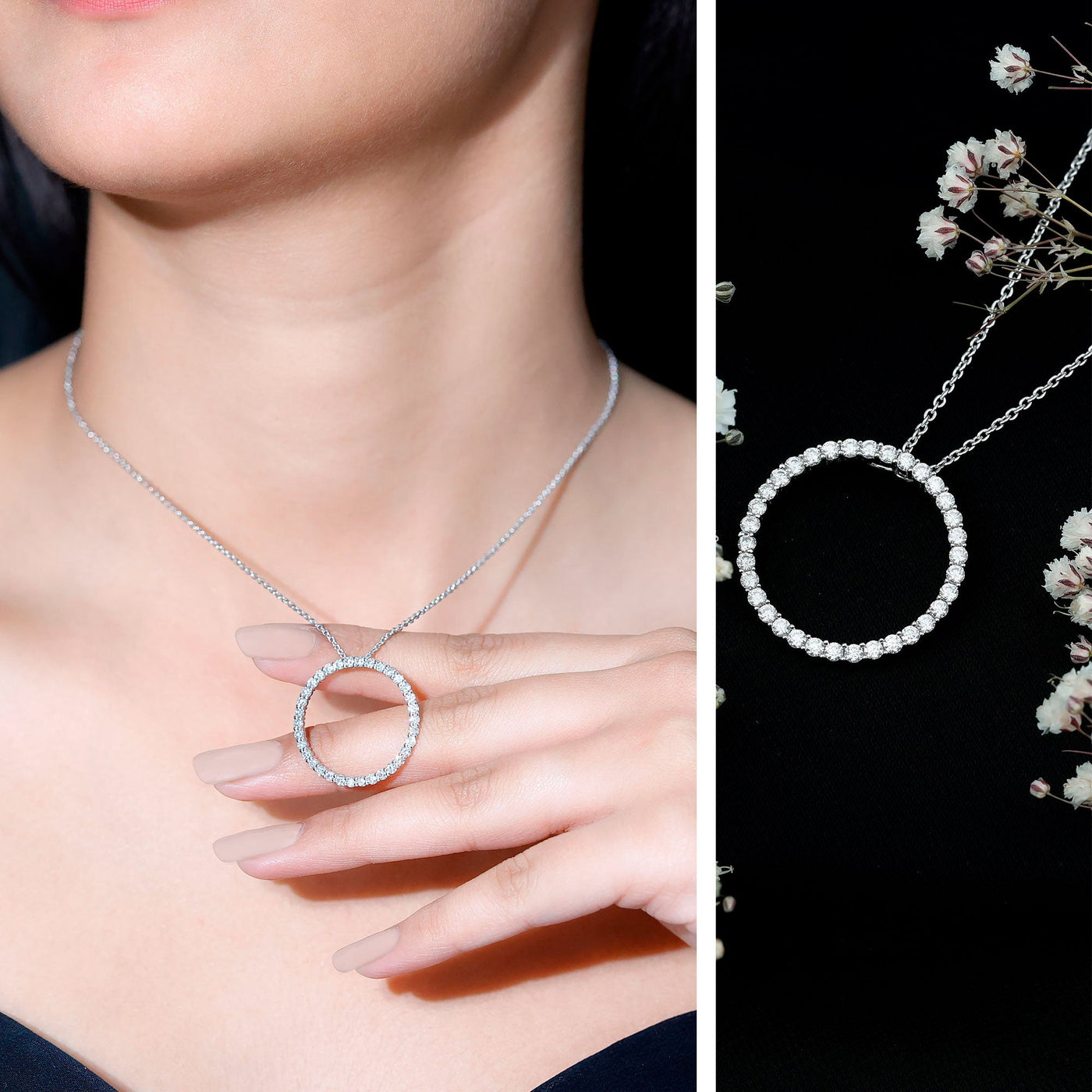 Certified Moissanite Eternity Necklace with Chain Rosec Jewels
